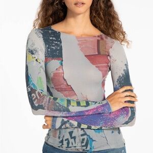 AMB PAPER MACHE SECOND SKIN RAW EDGE TOP Cashmere Blue Geometric Print One Size